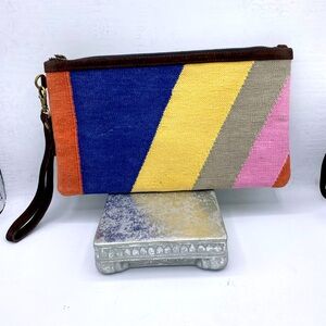 Myallindianshop Colorful 100% Cotton Wristlet Clutch  With Brown Suede Trim NWT